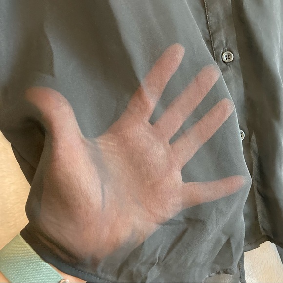 Free People Black Long Sleeve Button Down Sheer Bottom Half Size Small - Picture 6 of 12